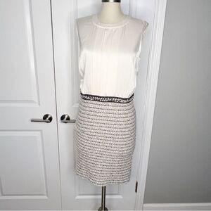 St. John Tweed and Silk Dress Size 6 Cream Grey Sequin Sheath Dress Career